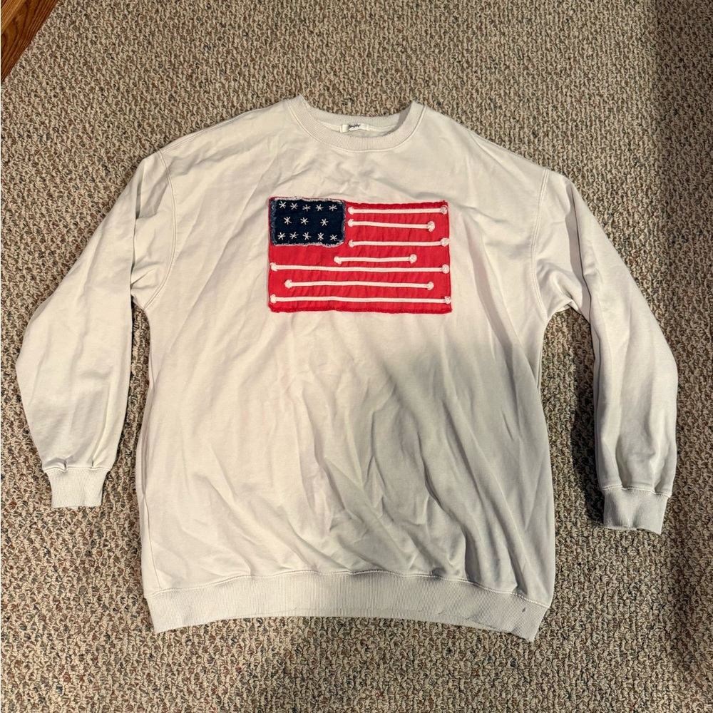 Blue Velvet American Flag Patchwork Crewneck Swea… - image 1